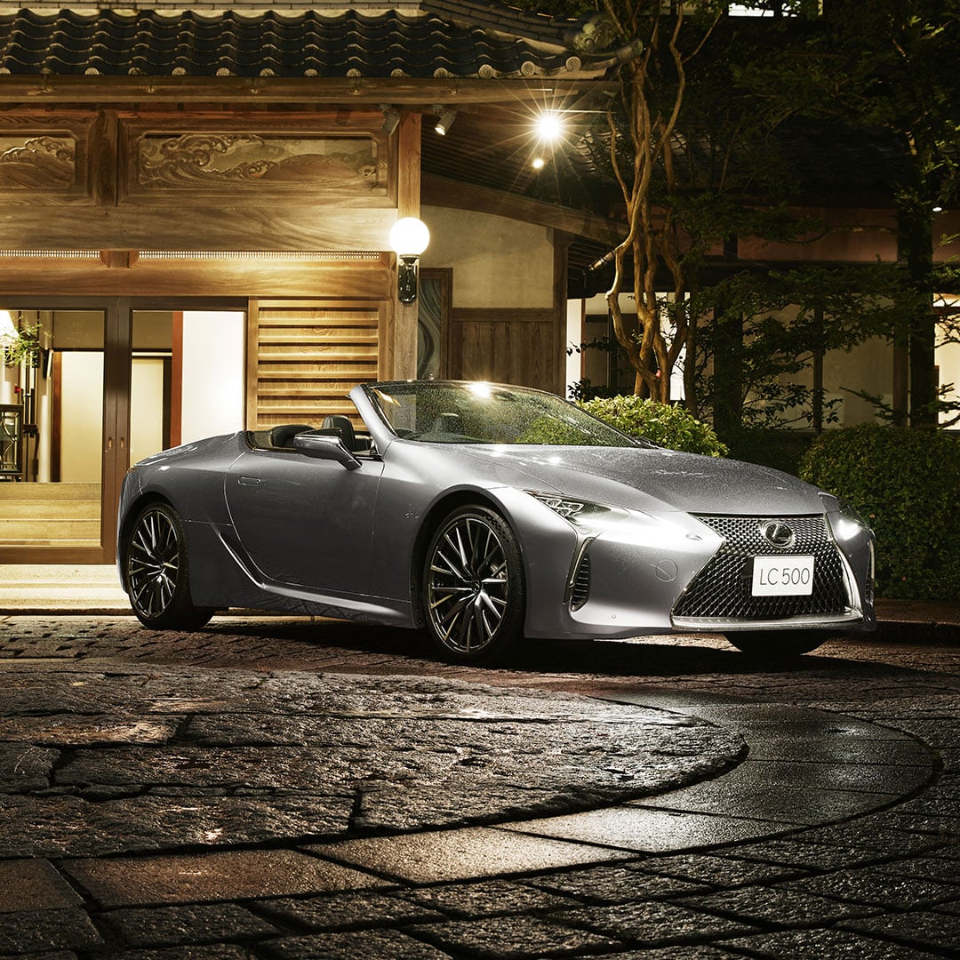 Lexus LC Convertible parked on a cobbled driveway